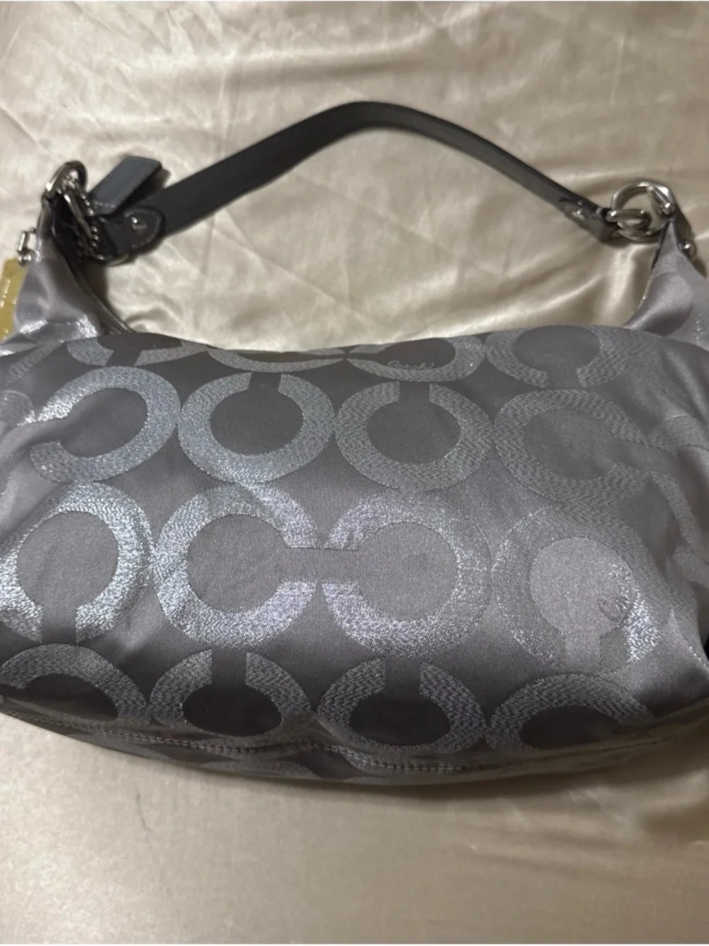 Coach Silver Signature Jacquard Hobo Bag
